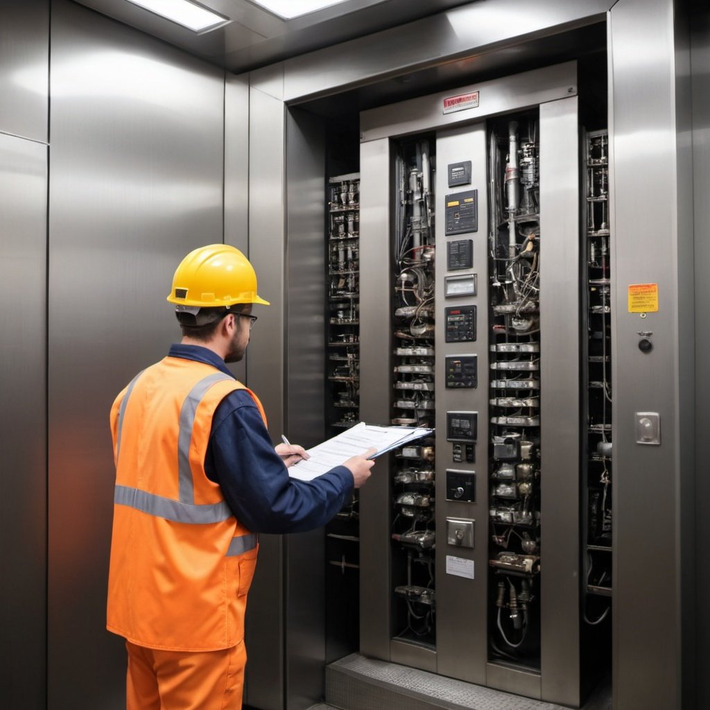Engineer doing maintenance of elevator control panel